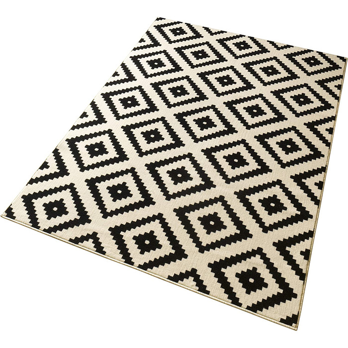 Килим Hanse Home з коротким ворсом Skandi Diamonds Black Cream 160x230см для вітальні та спальні