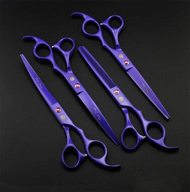 Професійні ножиці для стрижки домашніх тварин Purple Dragon, 7,0 дюймів, 4 шт., японський сталевий набір з прямим і вигнутим лезом, набір ножиць для стрижки собак з футляром (фіалка)