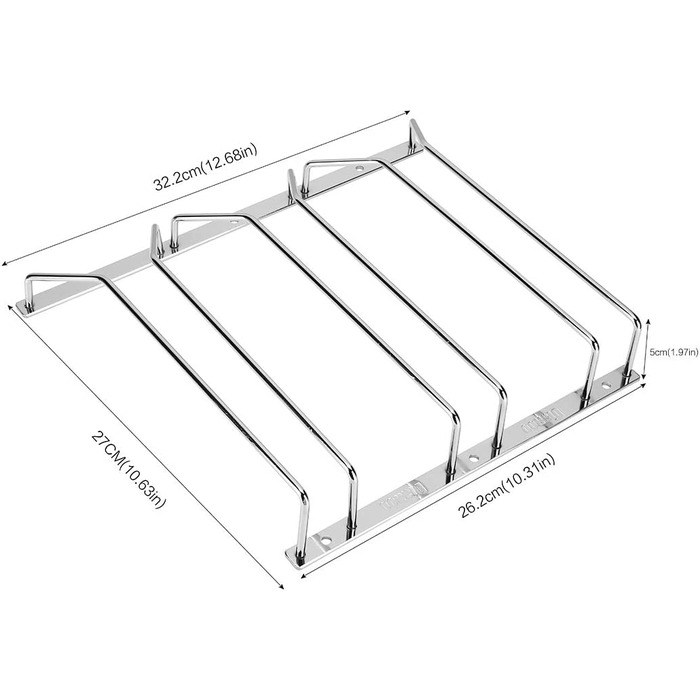 Полиця для келихів Dianoo під шафою, підвісна стійка з дроту з гвинтами, хромована стійка для келихів, 27 см, 3 ряди