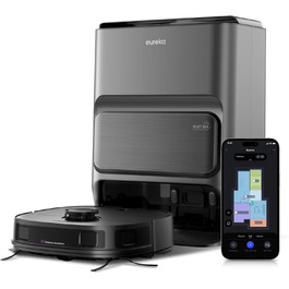 Робот-пилосос EUREKA J12 Ultra з функцією миття підлоги (самостійне очищення, миття та сушка), потужність всмоктування 5000Pa, обертова функція миття, Dual-LiDAR навігація, 3D уникнення перешкод, білий (чорний)