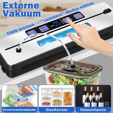 Вакууматор для продуктів 7 в 1 з подвійним швом, професійний вакуумний пакувальник з цифровим таймером, вбудованим різаком та 50 пакетами, сріблясто-чорний