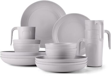 Набір посуду Odoland для кемпінгу на 4 особи, 17 предметів, сірий: тарілки, миски, чашки