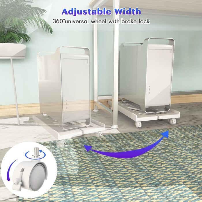 Підставка для ПК Tower, мобільна CPU підставка, універсальна підставка для комп'ютера з 4 роликами, підставка для настільного комп'ютера, візок для CPU під стіл для геймерів, студентів, дому, офісу - біла