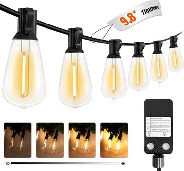 LED гірлянда для декорування приміщень та саду, 15 метрів, диммування, таймер, тепле світло, G40, вологостійка