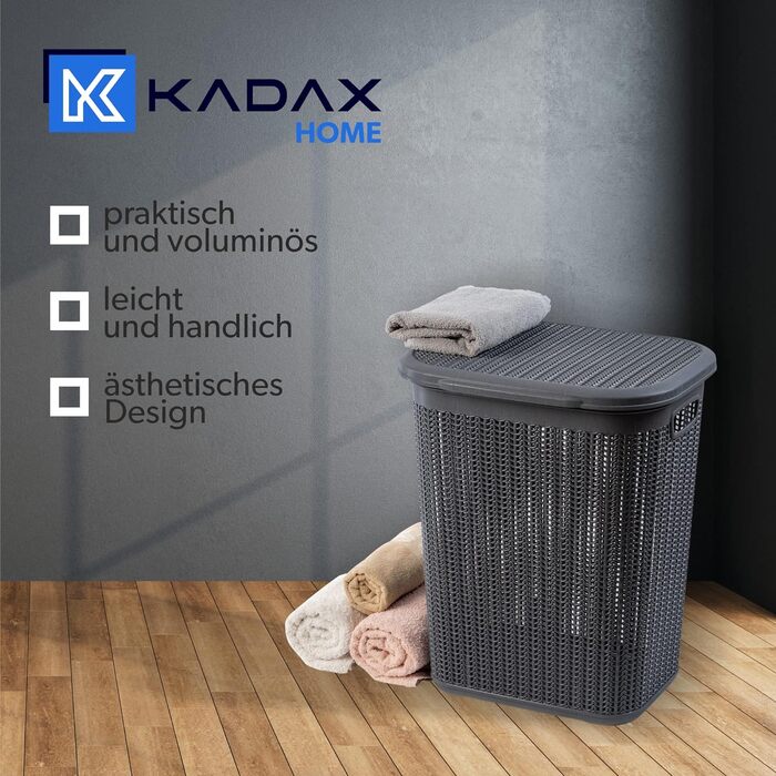 Кошик для білизни KADAX, 50 л, багатофункціональний комод для білизни з кришкою, легкий збірник для білизни, сортувальник пластикової білизни, для ванної кімнати, брудний одяг, іграшки, ящик для білизни (антрацит)