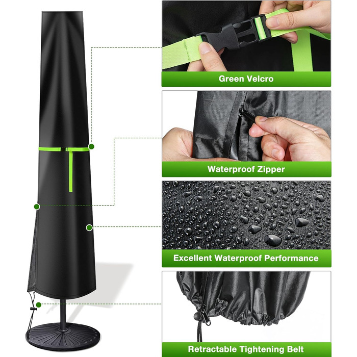 Чохол для парасольки GEMITTO, захисна накидка для парасольки, водонепроникний, для парасольки від 2 до 4 м, 420D, захист від сонця та вітру