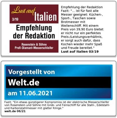 Електричний професійний точило для ножів Rosenstein & Söhne з алмазним диском, грубе та тонке точіння, 60 Вт