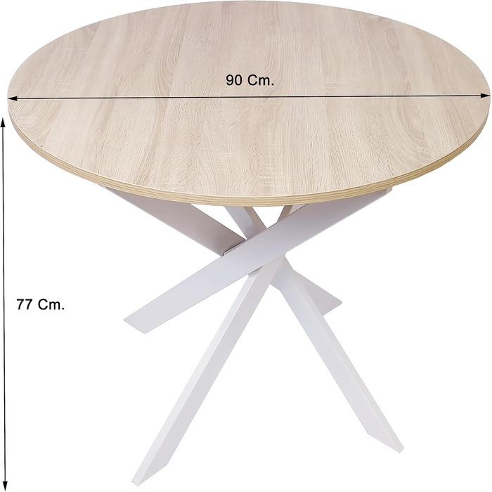 Круглий стіл для їжі Skraut Home Zen | 90x90x77 см | для вітальні | на 4 особи | міцні матеріали (білий + білі ніжки, дуб + білі ніжки)