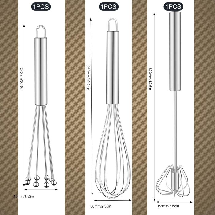 Набір віночків з нержавіючої сталі 3 шт. в т.ч. кулястий віночок, гнучкий віночок, перловий напівавтомат, високоякісний віночок, для тіста, для збивання, сріблястий
