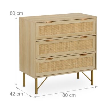 Комод Relaxdays з 3 висувними ящиками, з імітацією ротангу
