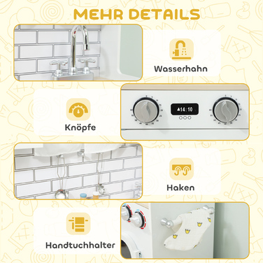 Дитяча кухня Kinderküche з духовкою, мийкою, звуковими ефектами та аксесуарами - чудовий подарунок для дівчаток та хлопчиків віком 3-6 років. Колір: білий.