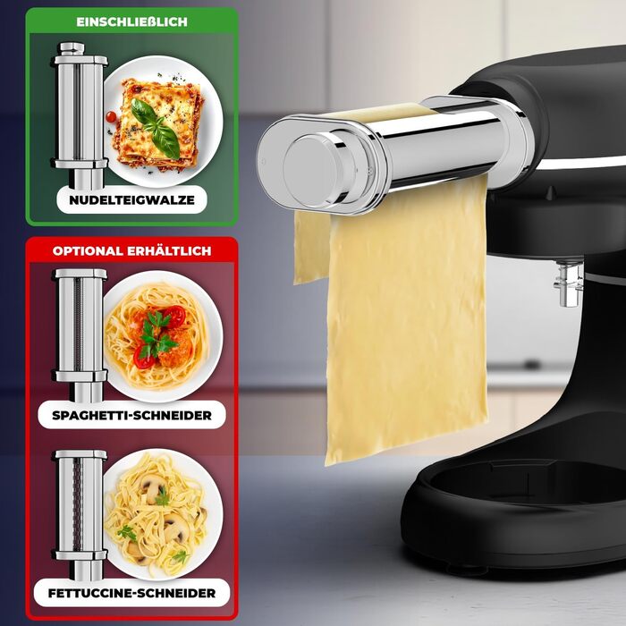 Кухонний комбайн з машиною для пасти – 2000W, електричний, з чашею 6.2L з нержавіючої сталі (чорний)