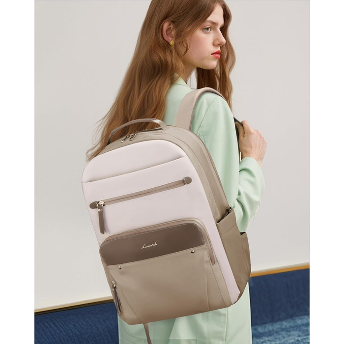 LOVEVOOK Рюкзак для ноутбука, жіночий, водонепроникний, для роботи, школи, подорожей (15,6 дюймів, бежевий+хакі)