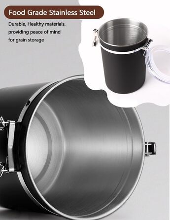 Герметична контейнер для кави та продуктів, набір 2 шт, 1.8L, нержавіюча сталь, чорний