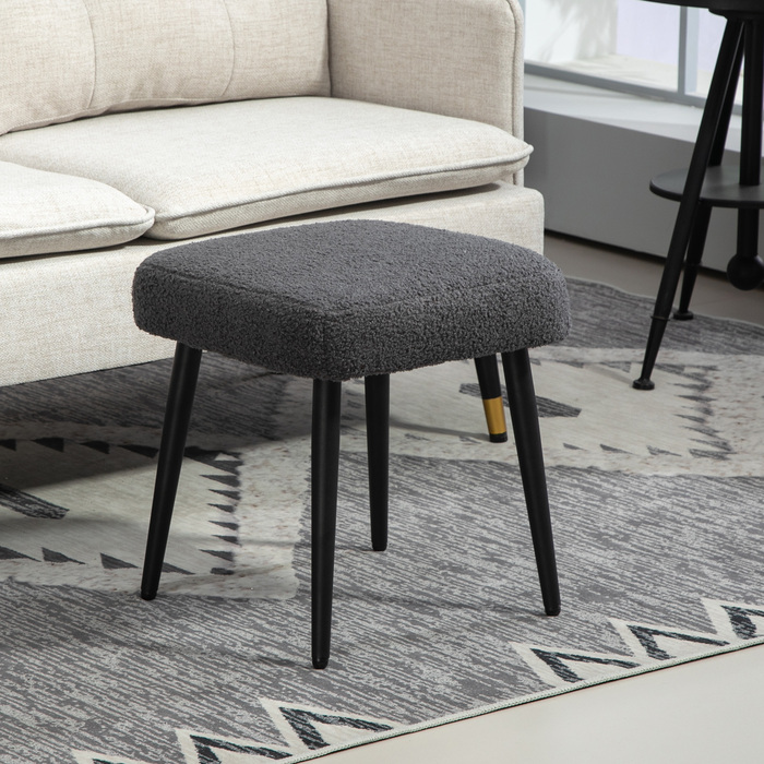 HOMCOM Footstool Квадратний пуф з кашеміровим виглядом, темно-сірий, сталеві ніжки, ідеально підходить для вітальні та спальні