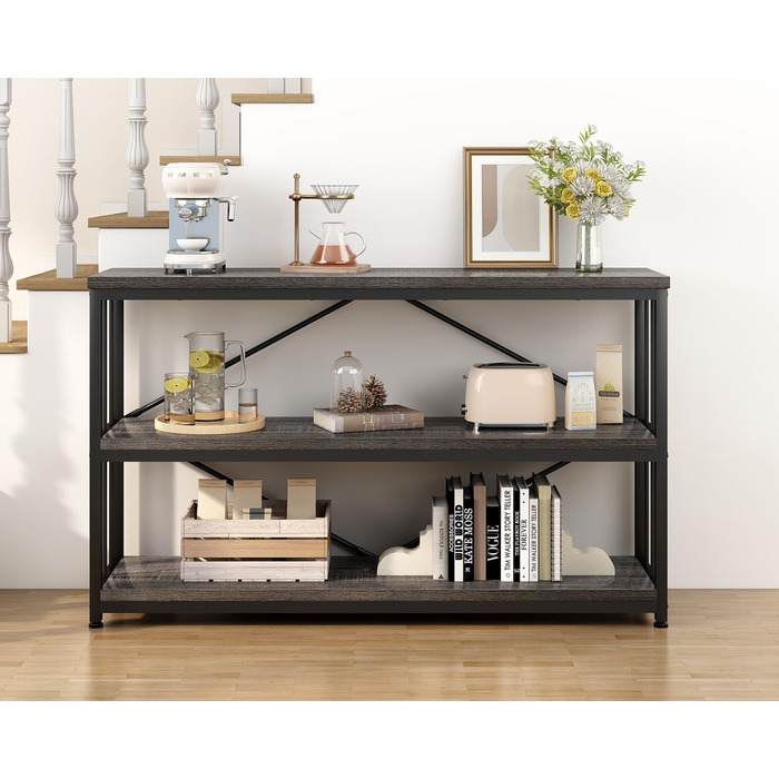 Низька полиця для книг IBF з 3 ящиками, індустріальний стиль, 120x34x74 см, темний дуб