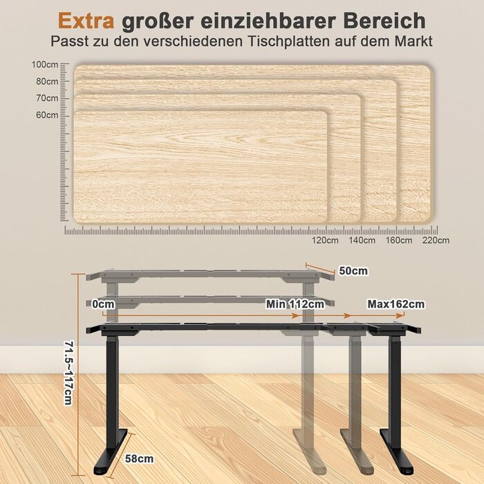Регульований за висотою стіл (підйомний) електричний з 2 моторами, чорний. Панель керування з 3 пам'яттю, максимальне навантаження 200 кг. Тільки каркас.
