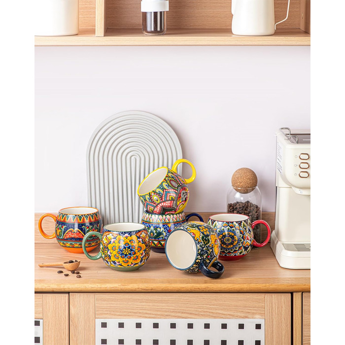 Набір кавових чашок Henten Home з порцеляни, 6 шт., 250 мл, ручної роботи, набір для 6 осіб, включає чашки та блюдця (600 мл)