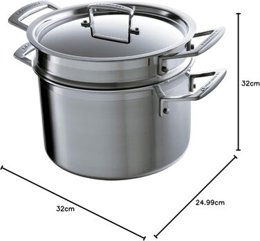 Каструля Le Creuset з нержавіючої сталі з кришкою та ситом, Ø 20 см, для всіх типів плит (включно з індукцією), срібна