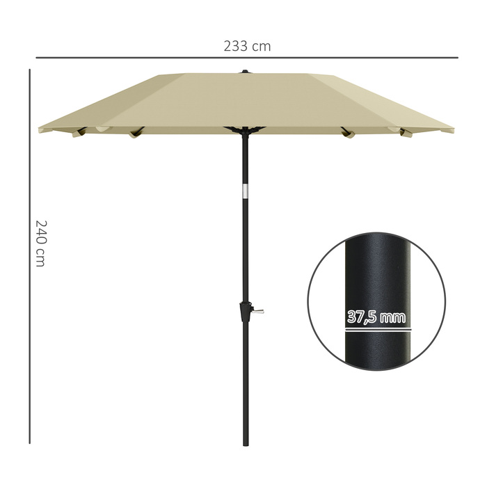 Outsunny parasol Ø233 см, парасолька з функцією складання, восьмикутний балкон парасолька пляжна парасолька вітрозахисна стайня ринок парасолька кривошипний парасолька сонцезахисний для пляжу балкон тераса сад, бежевий