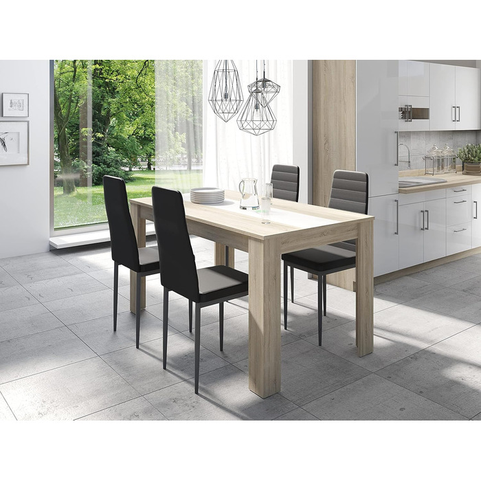 Обідній стіл byLIVING Nori: сучасний дизайн, ефект дуба, вставка в кольорі чорного або білого, розмір 160x90 см, висота 75 см