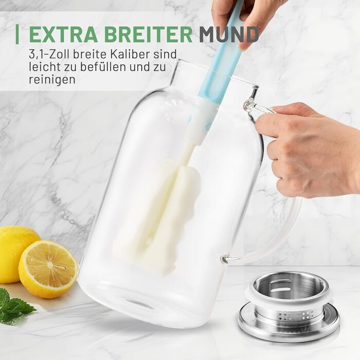 Скляна карафа SUSTEAS 2.0/2.5 л з кришкою для води, соку, кави, чаю та вина