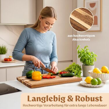 Набір дерев'яних обробних дощок з акціїї, 3 шт. (40x30см, 33x24см, 26x18см) - дерев'яні дошки для кухні з канавкою для соку, дизайн