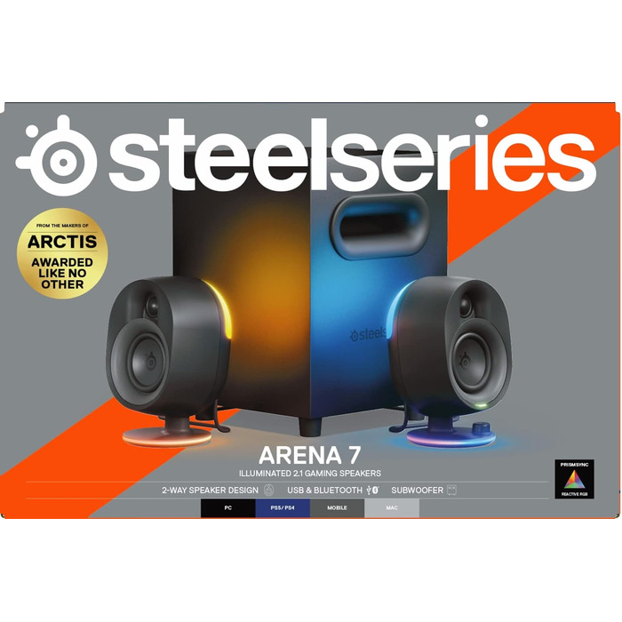 SteelSeries Arena 7 - 2.1-канальна акустична система для геймінгу з RGB підсвічуванням, чорна