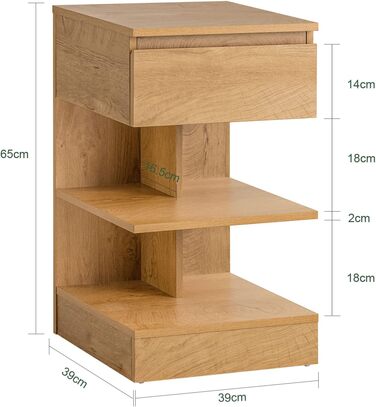 Тумбочка/тумбочка SoBuy FBT49-W з 1 шухлядою та 3 полицями, BHT 39x65x39см (натуральна, )