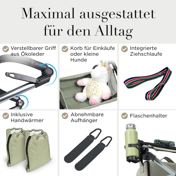 Дитяча коляска 3 в 1 з автокріслом та люлькою | Коляска для новонароджених з 5-точковим ременем безпеки | Кольори: світло-оливковий