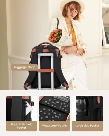 Рюкзак LOVEVOOK для ручної поклажі в літак, жіночий, водонепроникний, універсальний, для ноутбука 17 дюймів, шкільний, для студентів, подорожей, чорний/коричневий, 45x32x15 см