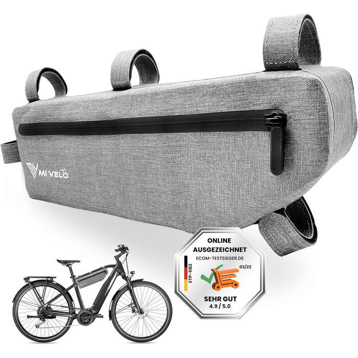 Рамна сумка для велосипеда - 100 придатна для вторинної переробки та водонепроникна - Верхня сумка-труба - 3 л сіра