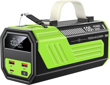 Портативний акумулятор PowerBank 70000mAh 100W з USB-C, зелений: для iPhone, iPad, Samsung та планшетів