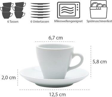 Набір чашок для еспресо з 12 предметів-білі, 90 мл, порцелянові, товстостінні, можна мити в посудомийній машині, італійський дизайн