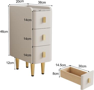 Нічний столик AQIMUELE, білий, з 2 висувними ящиками, 30 см, без встановлення, шкіряна поверхня