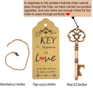 Вінтажний ключ-скелет, 52 шт., відкривачка для пляшок, весільний подарунок, сувенірний набір для гостей, Подарункова листівка і брелок для ключів (старовинна мідь)