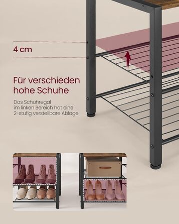 Стійка для одягу VASAGLE з полицею для взуття, 5 полиць, 9 тричі-гачків, 6 бічних гачків, 40 x 120 x 190 см, вінтажний коричневий + чорний, HSR426B01