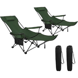 Набір з 2 кемпінгових крісел складний, розкладний стілець Шезлонг для вулиці, рибальське крісло Сонцезахисне крісло ультра легке з підлокітниками та підстаканником CPS8148bl-2 (зелений)