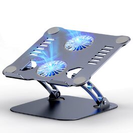 Підставка для ноутбука з RGB вентилятором, регульована висота, алюмінієвий сплав, 10-17'', сіра