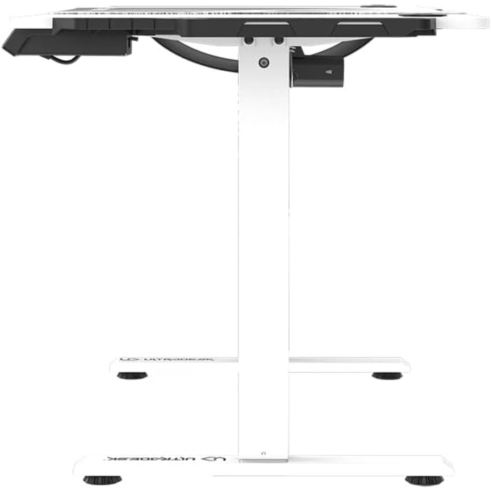ULTRADESK Стол для роботи та геймінгу з регулюванням висоти - електричний, 140x68 см, з підсвічуванням RGB, XL-килимок для миші, білий