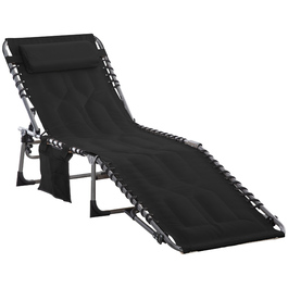 Складний розкладний шезлонг Outsunny Sun Lounger з подушкою 5-рівнева регульована спинка сталева оксфордська тканина чорний 188x57x30см для саду та патіо