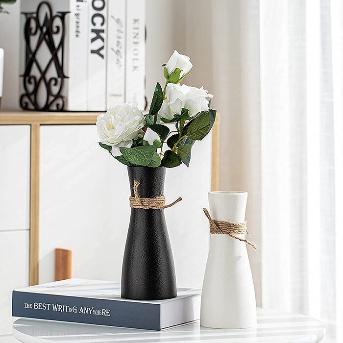 Ваза Maleielam біла, керамічна ваза для пампасної трави, ідеально підходить для зберігання сухих квітів і свіжих квітів, ваза для квітів Декор вітальні, спальні (чорний-2)