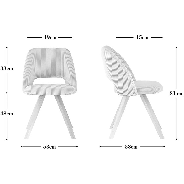 Набір з 2 стільців для їдальні B&D home® Vicky – оббивка з тканини Cord, сірий колір, ергономічна спинка, дерев'яні ніжки, дизайн модерн-кантрі для кухні, їдальні та вітальні