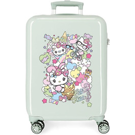 Валіза салону Hello Kitty Harajuko, зелена, 38 x 55 x 20 см, жорстка, ABS, бічна комбінована застібка, 34 л, 2 кг, 4 подвійні колеса, ручна поклажа, зелена, Talla nica, валіза салону