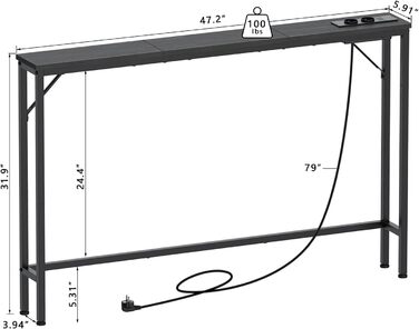 VEDECASA Консоль з 2 висувними ящиками, 2 шт. (240 x 15 x 80 см), зі стільницею, розеткою та USB-портами, чорний – для вітальні, передпокою, офісу