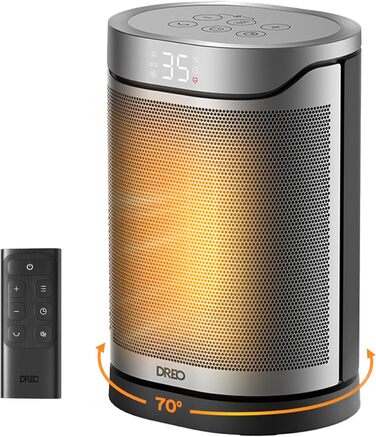 Електричний обігрівач DREO Keramikheizung 318,1500W з термостатом, захистом від перегріву та нахилу, таймером, дитячим замком, економією енергії 40%, тихий, срібний, для спальні, класичний дизайн