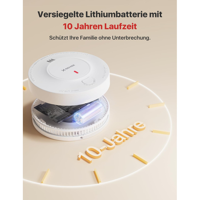 X-Sense Покращений димовий сповіщувач з батареєю на 10 років, фотоелектричний сенсор, сертифікований EN14604, SD2J0AX, набір 10 шт. Білий