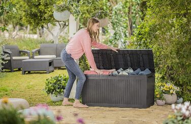 Ящик для подушок/садовий ящик Koll Living 270л графіт, водонепроникний, з вентиляцією, дерев'яний вигляд, витримує до 250 кг