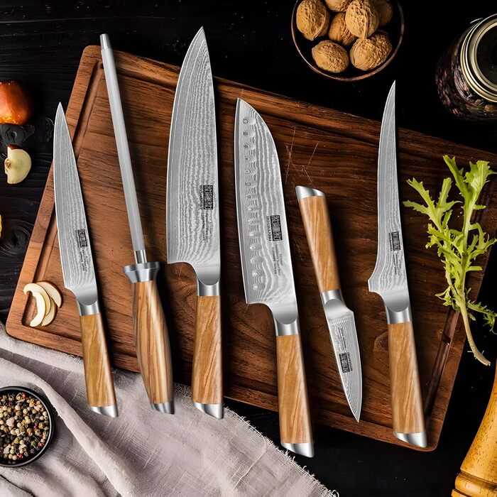 Набір кухонних ножів HOSHANHO 7 предметів: 20 см, сталь Дамаск, 67 шарів, японський, ергономічна ручка