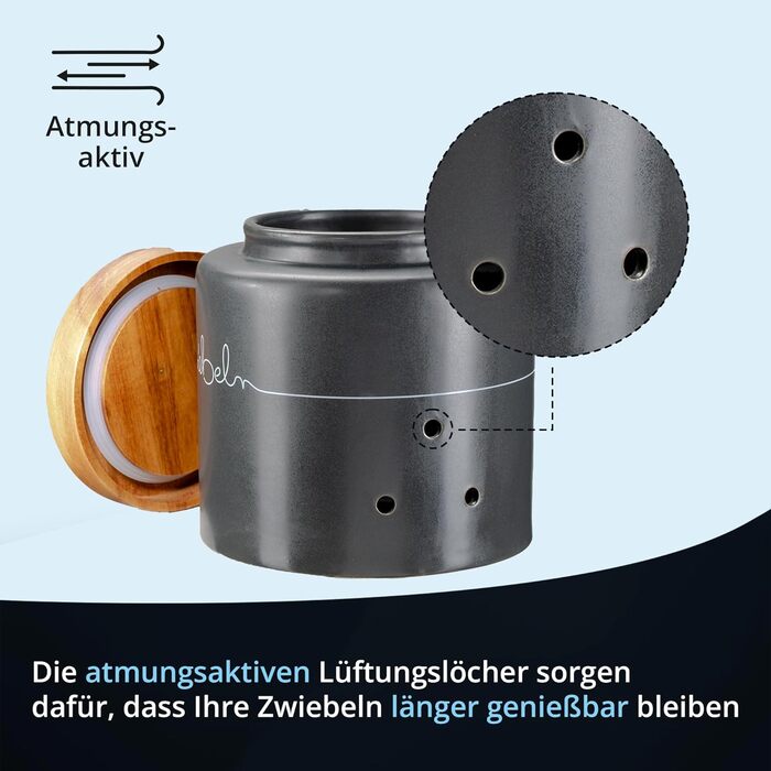 Набір контейнерів для картоплі, цибулі та часнику KHG, 3 шт., кераміка, антрацитовий сірий, бамбукові кришки, об'єм 3 л та 1,5 л